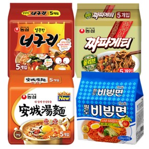 베스트상품 기획팩 너구리5p+짜파게티5p+안성탕면5p+팔도비빔면5p, 1세트