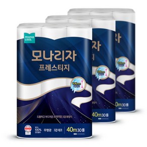 모나리자 무형광 화장지 프레스티지 40m 30롤 x 3팩, 3개, 30개입