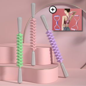 핏앤핏 근막이완 마사지 롤러 스틱 + 스트레칭 밴드, 연보라, 1세트