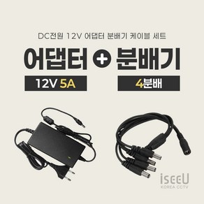 iseeU 국산 고출력 전원 일체형 DC 전원 CCTV 어댑터 12V 2A / 3A / 5A / 7.5A / 10A 전원분배기 2분배 / 4분배 / 8분배 케이블 멀티잭, 3. 어댑터 12V 5A, 2. 4분배 케이블