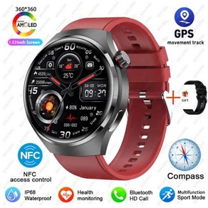 GT4 프로 GPS NFC 스마트 워치 360360 화면 심박수 블루투스 통화 IP68 방수 남자 스마트워치 2024, 없음, 없음, 9) Black Red - NFC Watch GT4 P