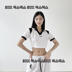 방송댄스 블록코어룩 어깨 배색 카라 크롭 티셔츠