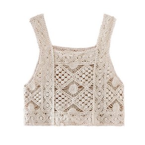 여성 빈티지 크로 셰 뜨개질 카미스 조끼 Boho Hollow Out Floal Knit Sleeveless Cop Top