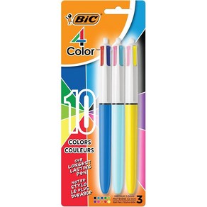 BIC 4색 오리지널 및 패션 리트랙터블 볼펜 미디엄 포인트 (1.0mm) 3개입 팩 오래 지속되는 다채로운 잉크가 있는 접이식 볼펜