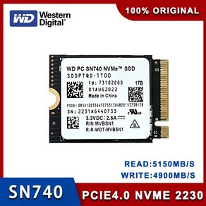 Westen DigitalWD SN740 2TB 1TB 512GB M2 SSD 2230 NVMe PCIe Gen 4x4 서피스 프록시 노트북 3 스팀 데크, 1.256GB