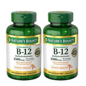 Natue's Bounty 빠른 흡수 비타민 B-12 2500 mcg 300정 2병, 2개