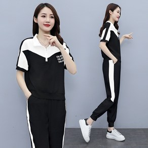 NEW 봄여름 여성 캐주얼 트레이닝복 반팔티 9부 바지 투피스 루즈핏 상하세트여자 츄리닝세트 투피스세트 운동복세트 빅 사이즈 여성의류 4XL