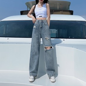 투니스 여성 하이 웨이스트 와이드 데님 팬츠