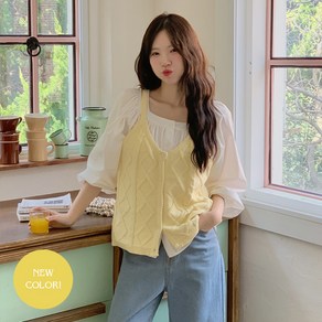 핫핑 [레이어드/만능코디] 바인스 브이넥 버튼 케이블 니트 뷔스티에
