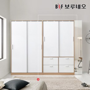 보루네오 리파인드 슬라이딩 옷장 1200 서랍형, 서랍장 오크&화이트