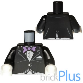레고 부품 토르소 턱시도 라벤다 나비 넥타이 - 블랙 Black Toso Batman Jacket Fomal with Lavende 6029944 973pb1464c01, 1개