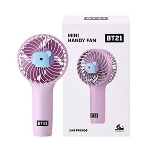 BT21 MANG 미니 휴대 휴대용 핸디 선풍기 3단계 USB 충전식 LED램프 버튼식