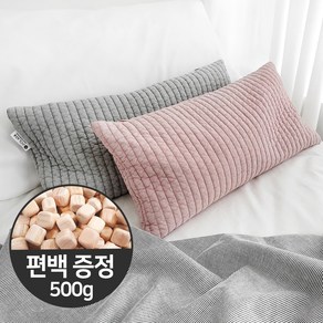 시원한 베개 순면양면누빔커버 편백나무베개(+편백500g증정), 핑크+폴리속커버