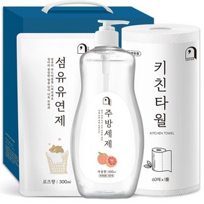 오늘의쉼표 세제 선물세트 답례품 자몽 43호 (주방세제 펌프 + 섬유유연제 + 키친타올), 1개