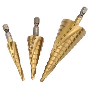 LOPEIZ 로페이즈 스파이럴 육각 나선형 홀쏘 스텝드릴 비트 3종+ 파우치세트4-12 4-20 4-32mm 스탭비트 드릴 기리 스텝드릴비트 육각 드릴 비트 스텝드릴비트, 1개
