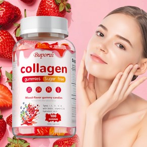 멀티 콜라겐 + 히알루론산 설탕 무첨가 구미 비오틴 2500mcg 비타민C 함유 피부 탄력 관절 건강 글루텐 프리 NON-GMO 다양한 콜라겐 복합체, 1개, 100정
