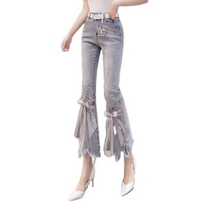 여성용 비딩 청바지 하이웨스트 해짐 언밸런스 부츠컷 Women's jeans 뉴타임즈 N342N109