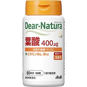 Asahi 아사히 그룹식품 Dea-Natua 디어내츄라 여성의 건강에 도움이 되는 엽산·비타민B6·비타민B12 보충제 [60정 60일분] 보틀포장, 60정, 1개