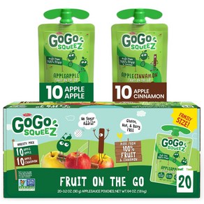 GoGo squeeZ Fuit on the Go Vaiety Pack Apple & GoGo squeeZ Fuit on the Go 버라이어티 팩 사과 & 계피 3.2, 20개, 90g