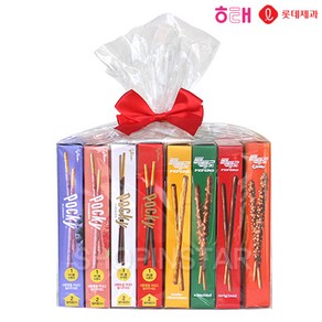 [트레이딩제이] 빼빼로+포키 8종 선물포장 오리지널(초코)+아몬드+초코필드+크런키+극세+딸기+블루베리 PR03, 2세트, 355g