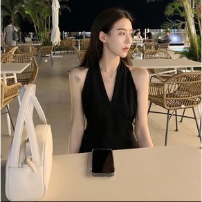 셀프웨딩드레스 스냅사진 브라이덜샤워 이브닝 2부 피로연원피스 DRESS 블랙 홀터넥