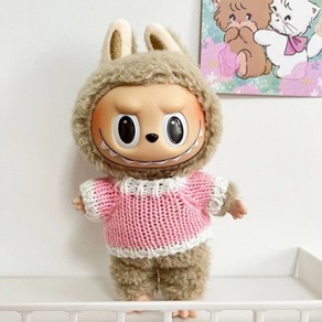 15cm 17cm 30cm 라부부 Labubu 인형옷 벨벳 핑크 돼지 스트랩 투피스 세트, AD