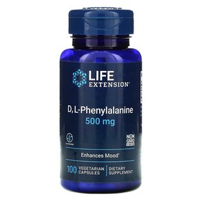 Life Extension D L-페닐알라닌 500mg 베지 캡슐 100정, 1개