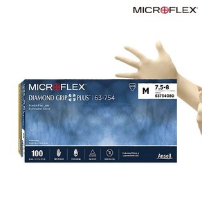 안셀 63-754 마이크로플렉스 다이아몬드 그립플러스 라텍스장갑 100매 MICROFLEX DIAMOND GRIP PLUS, 1개, 특대(XL)