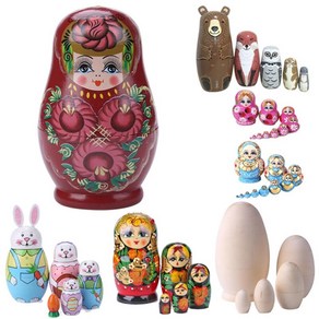 러시아 Matyoshka 나무 공예 소재 목재 중첩 여아용 장난감 마트료 인형 마트료시카 목각 생일 선물, 12=5pcs