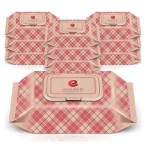 앙블랑 체크 레드 아기물티슈 캡형, 60g, 80매, 10개