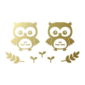 오피스왕국 부엉이 그래픽 스티커 동물스티커 나뭇잎스티커 owl8, 메탈골드