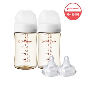 더블하트 모유실감 3세대 PPSU 베이직 트윈팩 240ml+젖꼭지(2입), 제뉴인화이트, 3세대 젖꼭지M, 1개