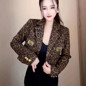 ROYALBELLE 여성 봄 가을 짧은 사파리 자켓 세련된 레오파드 패턴 스타일 E0112916