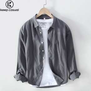 Keep Casual 남자 순면 캐주얼 긴팔 칼라 셔츠 소프트 코트