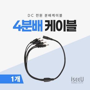 iseeU 4분배 케이블 DC 전원분배 CCTV 1:4 연장 멀티잭 어댑터, 1개, MSS-BK4