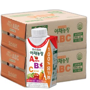 파스퇴르 실온 야채농장 ABC쥬스 200ml (40팩) 100%유기농주스