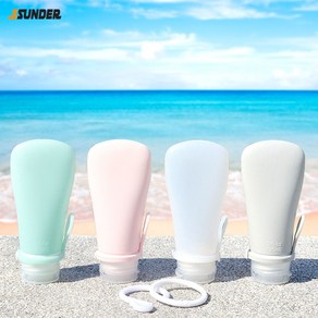 썬더 3세대 여행용 실리콘공병 샤워파우치 수영장 트래블보틀 90ml 4개, 1세트, 파우치증정