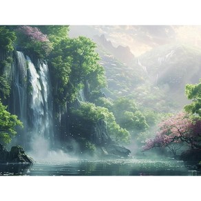재물운 폭포그림 3D보석십자수 캔버스형 액자형 일반형 돈 들어오는 명당도 폭포수 풍경화 풍수지리 물그림 비즈십자수 DIY키트 개업 집들이선물, 패브릭원단형타입:50*70CM(액자없음), 선택07-재물운 폭포그림, 1개