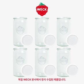 [WECK]실린더 975(340ml) 유리병 세트, 유리병+PE 화이트뚜껑  S, 6개