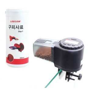 리컴 자동 먹이 급여기 블랙 + 구피 사료 260ml 세트, 1세트