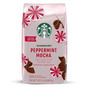 Stabucks 스타벅스 페퍼민트 모카 그라운드 커피 481g 초콜릿 민트 Peppemint Mocha, 1개