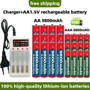 2024 리튬 이온 충전식 배터리 1.5V 시계 카메라 AA 9800mAh +, 1개