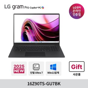 LG전자 2025 그램 Po AI 16 WQXGA 코어Ulta7 루나레이크, 그레이, 1TB, 32GB, WIN11 Home, 16Z90TS-GU7BK