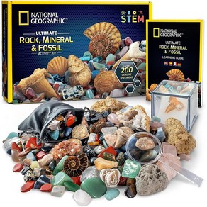 NATIONAL GEOGRAPHIC Rock Collection Box fo Kids 200+ Piece Gemstones and Cystals Set, 1개