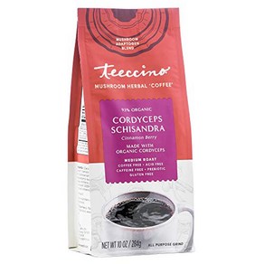 Teeccino Mushoom Adaptogen Coffee Altenative – C Teeccino 버섯 강장제 커피 대안 – 동충하초 오미자 시나몬 베리 – 자연 에너지, 283g, 1개