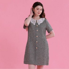 비키 레이스 카라 트위드 미디 원피스 TGOAE2553