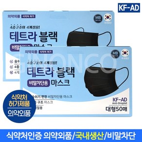 테트라블랙 비말차단용 마스크 대형 50매(2EA)KF-AD, 50매, 2개, 블랙