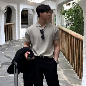 BIKASU 남성 머슬핏 반팔 여름 부드러운 반팔티 무지 폴로반팔 니트