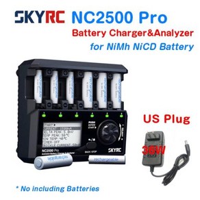 SKYRC NC2500 Po 방전기 DC 12V 3A AA/AAA NiMH/NiCD 배터리 다기능 충전기 분석기 LCD 화면 고속 충전기, 01 official set US, 02 US Plug