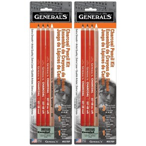 2-Pack - Geneal Pencil 321742 557BP - 4 Chacoal Pencil 2팩 - 일반 연필 321742 557BP - 숯 연필 키트 4개(지우개 포함, 2개, White